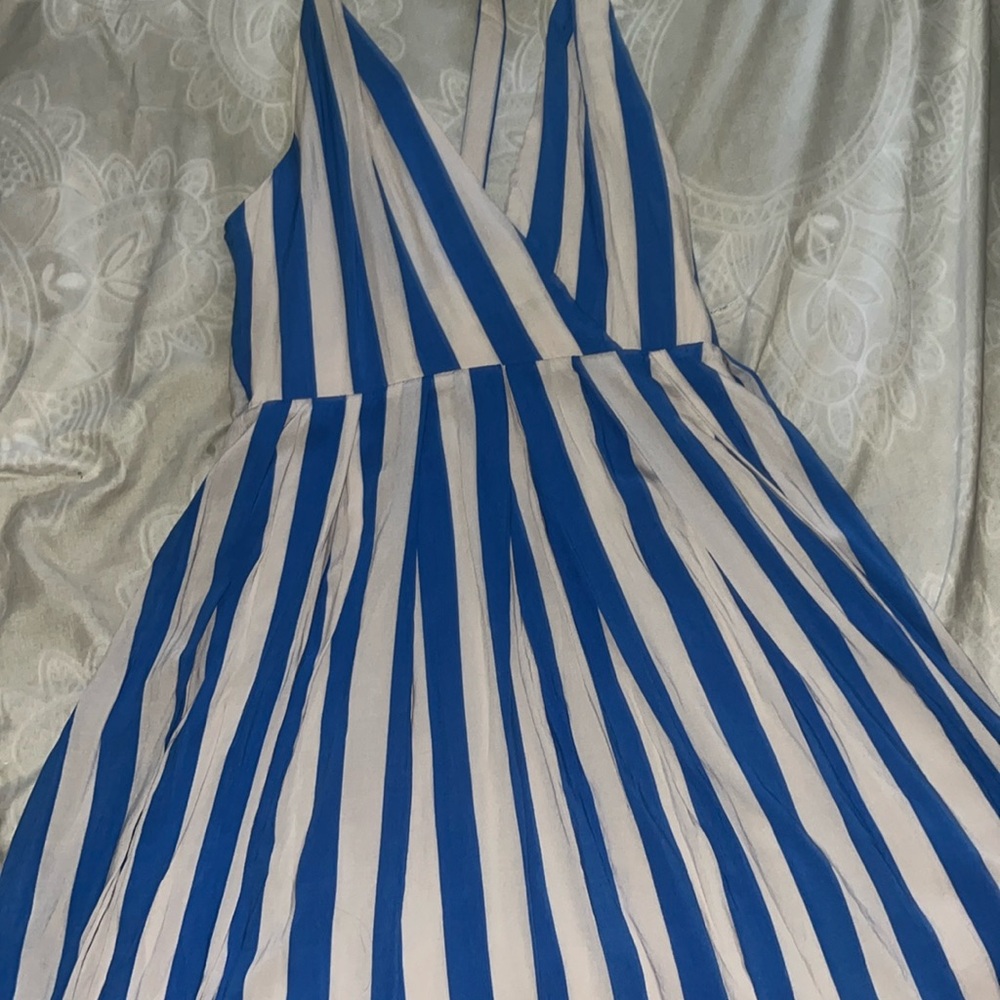 blue and white stripped halter dress